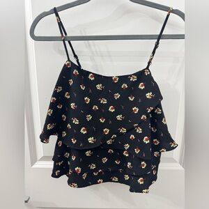 Floral Black Ruffle Top